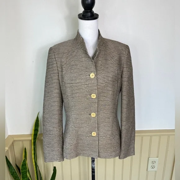 Zanella Italy Metallic Stripe Blazer 8 Dark Academia Heritage Luxe Jacket Office - Picture 1 of 10